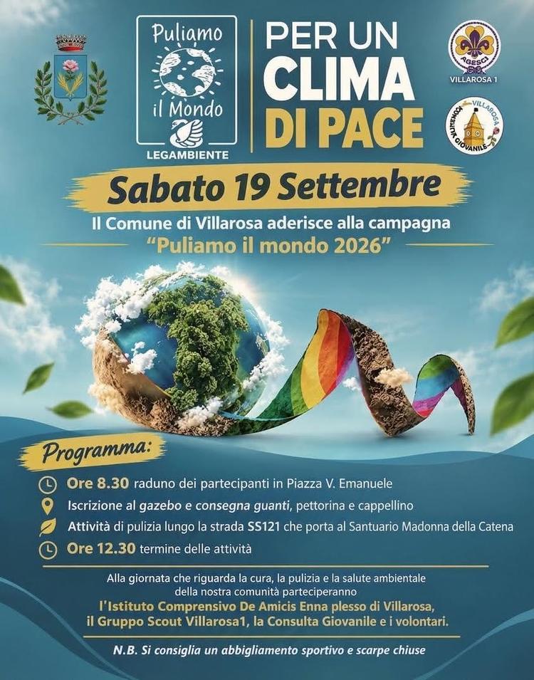 🌍 PULIAMO IL MONDO 2026 Anche quest’anno il Comune di Villarosa aderisce a Puliamo il Mondo, la campagna di volontariat...