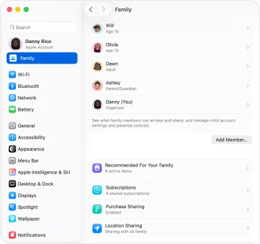 creating a child account on macos 26