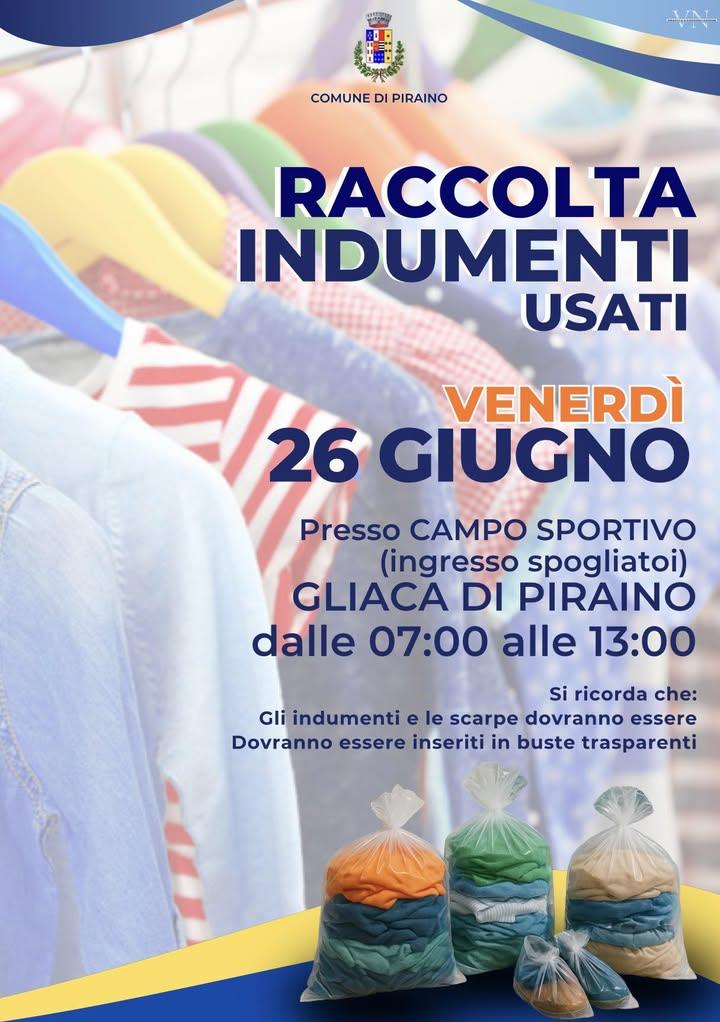 📌Raccolta indumenti usati a Piraino ♻️ Venerdì 26 Giugno 2026 sarà attivo un servizio straordinario di raccolta di indu...