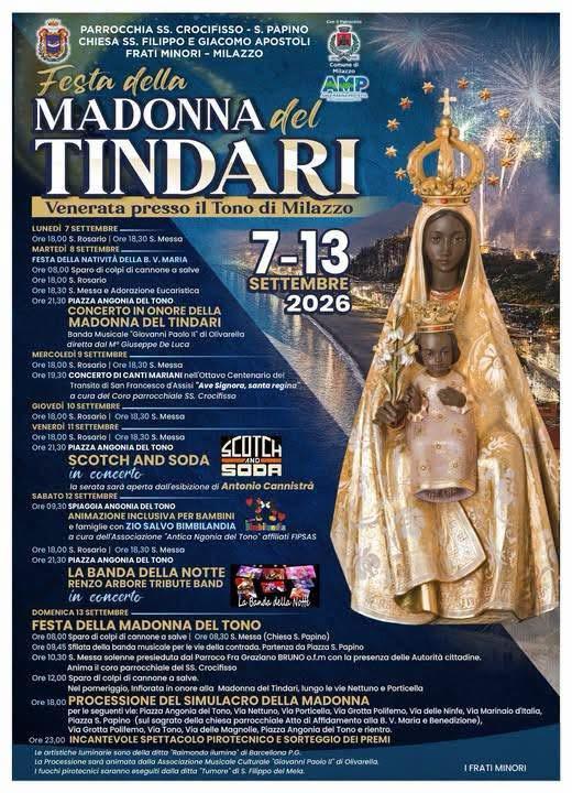 Dal 7 al 13 settembre la festa della Madonna del Tindari