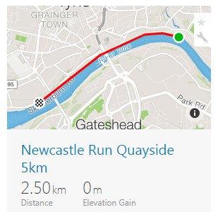 Route overview of the Newcastle Quayside Run 5km