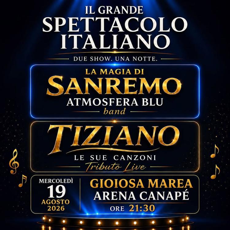 ✨ IL GRANDE SPETTACOLO ITALIANO ARRIVA A GIOIOSA MAREA! 🇮🇹🎶 Una notte tutta da vivere con la magia delle grandi canzo...