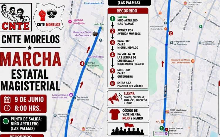 CNTE Morelos convoca mega marcha en Cuernavaca este 9 de junio de 2026: Afectaciones Viales en el Centro