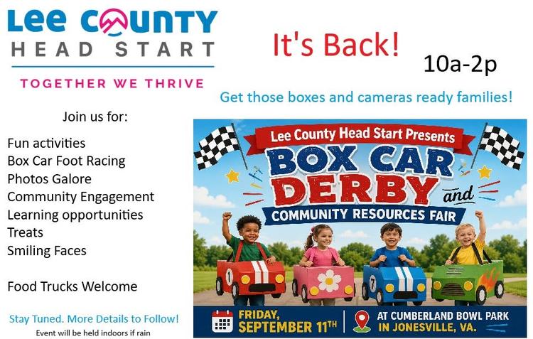 Lee County Head Start Presents Box Car Derby and Community Resource Fair