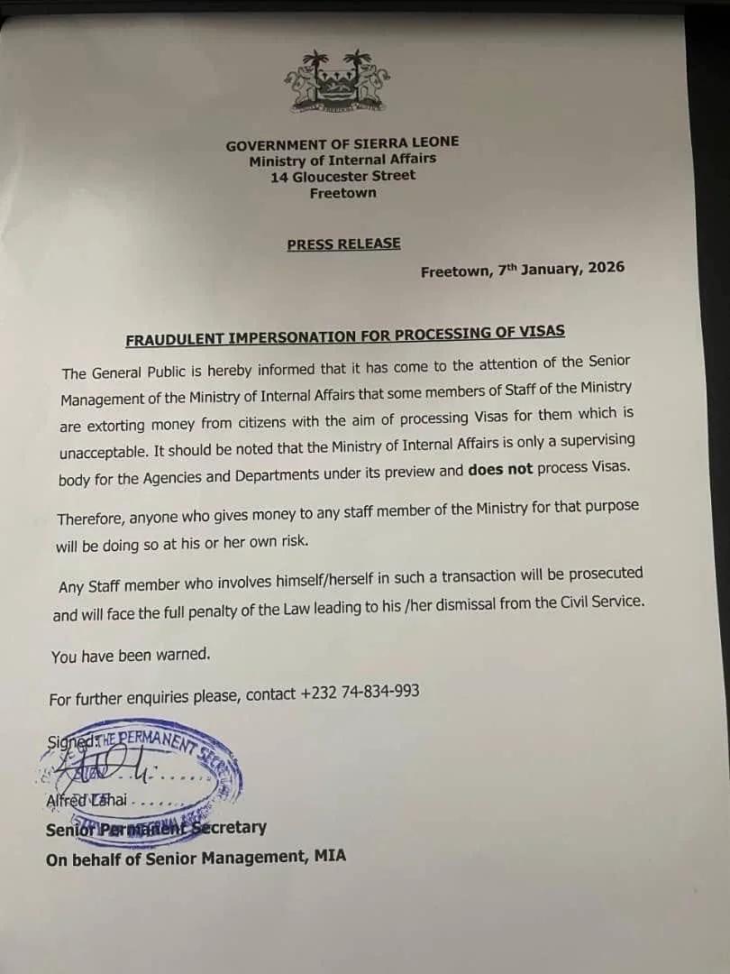 INTERNAL AFFAIRS MINISTRY WARNS PUBLIC AGAINST VISA PROCESSING FRAUD
