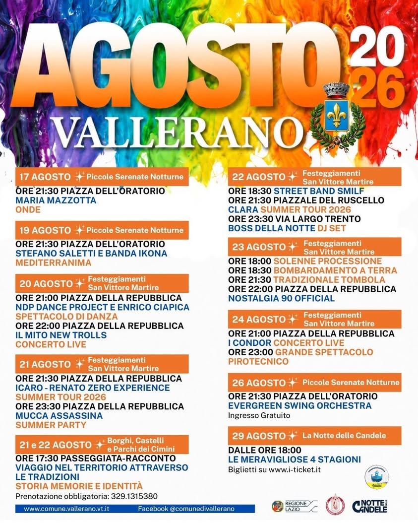 ✨🎉 VALLERANO VI ASPETTA PER UN AGOSTO RICCO DI EMOZIONI! 🎉✨ Nel cuore della Tuscia, tra vicoli caratteristici, tradizi...
