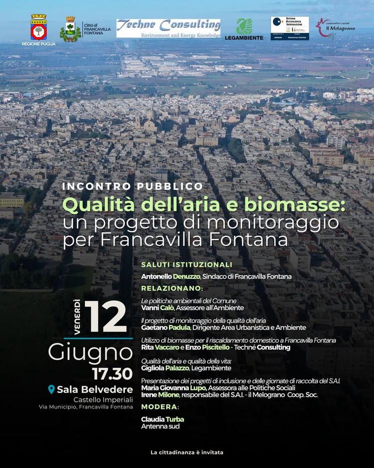 Qualità dell'aria e biomasse: il 12 giugno un convegno a Castello Imperiali Il Comune di Francavilla Fontana partecipa a...