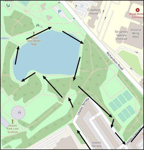 Part 8 of the Newcastle City Centre Run 7km around Leazes Park, exiting at Leazes Crescent
