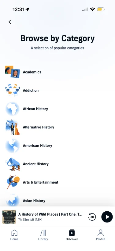 browse by category on audible screenshot