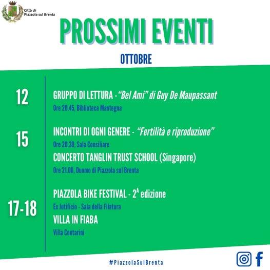 🗓️ Gli eventi di questa terza settimana di Ottobre a📍Piazzola sul Brenta! #donne #musica #piazzolabikefestival #villai...