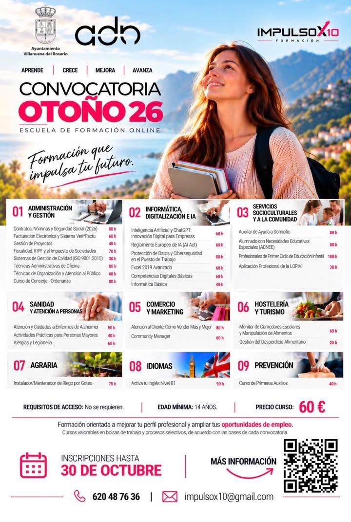 📢 ¡NUEVA CONVOCATORIA DE FORMACIÓN ONLINE: OTOÑO 2026! 🍂🎓 El Ayuntamiento de Villanueva del Rosario colabora en la di...