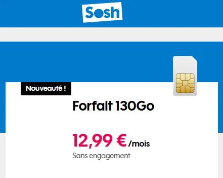 🔖 Sosh, forfait illimité/130Go à 13€/mois