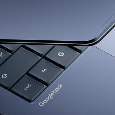 close-up view of googlebook keyboard and logo