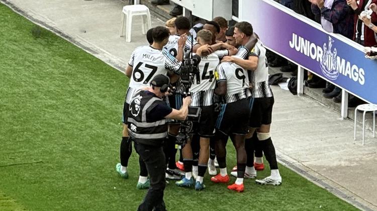 Newcastle Players Group Hug Goal Celebration