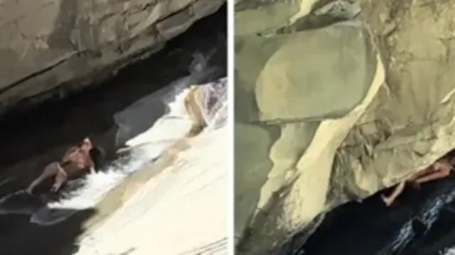 Mulher perde controle em toboágua natural e se choca contra pedras nos EUA