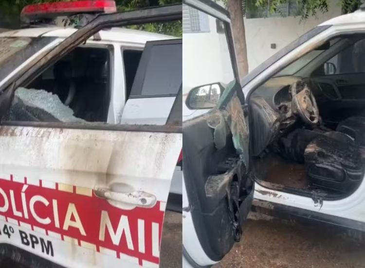 Homens são presos após atear fogo em viatura da PM no Sertão da Paraíba