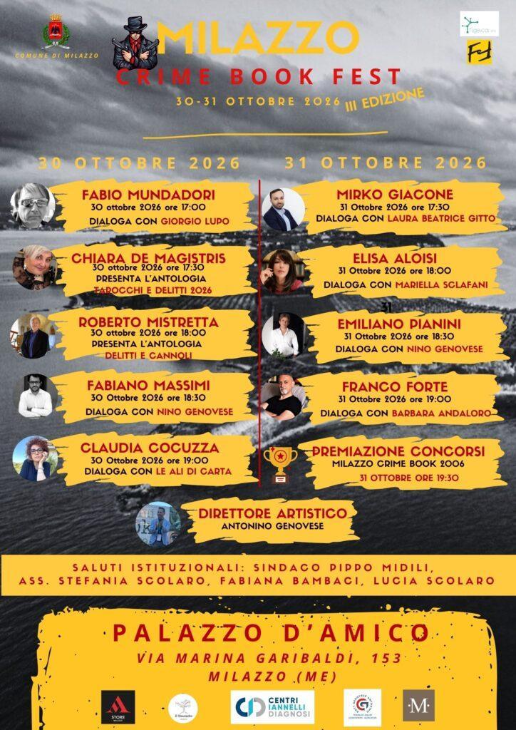 Milazzo Crime Book Fest, il 30 e 31 ottobre a Palazzo D’Amico la terza edizione dedicata alla letteratura gialla, noir e thriller