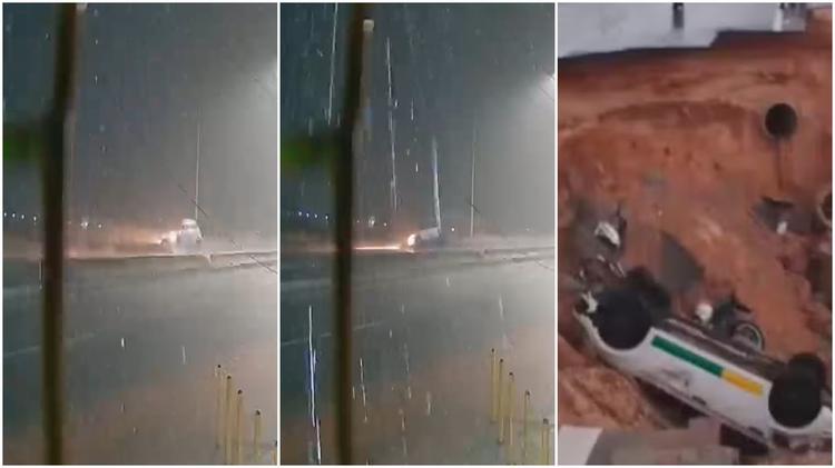 'Fiquei pendurado pelo cinto', diz passageiro de carro que caiu em cratera após pista ceder em Aquiraz