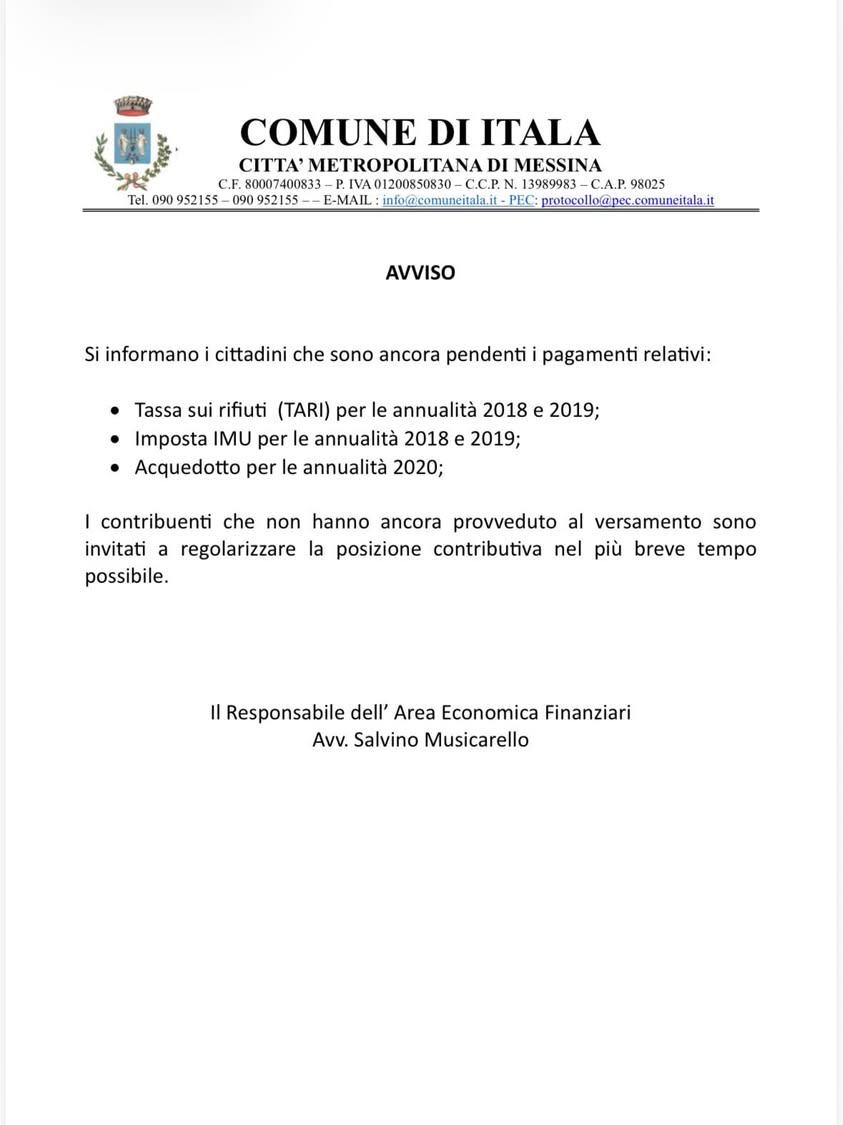🔔⚠️AVVISO TARI-IMU-ACQUEDOTTO⚠️ 🔔
