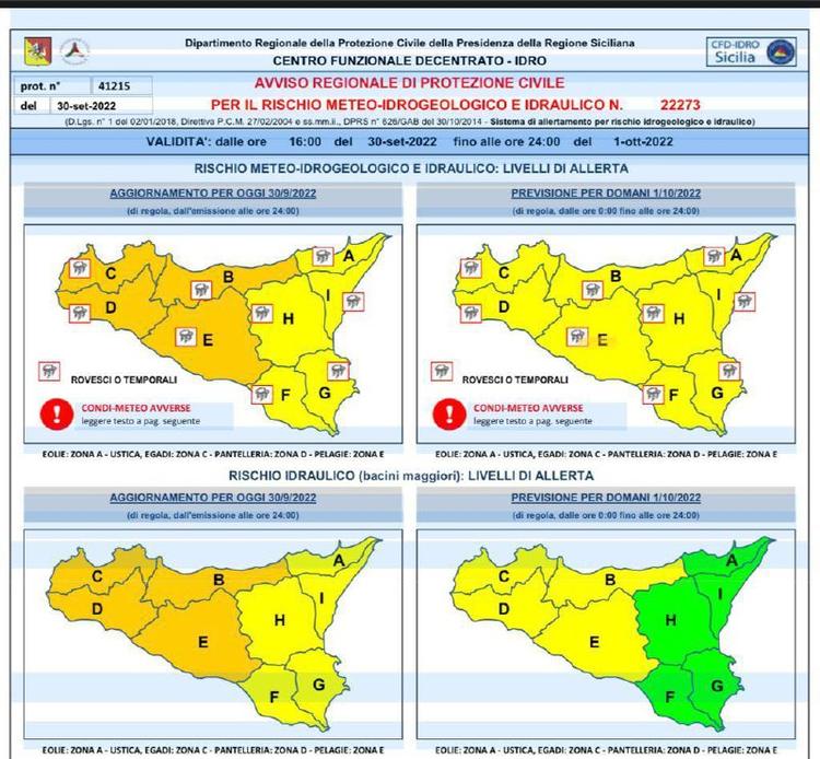 🟠 ALLERTA METEO ARANCIONE per la giornata di oggi, 30 settembre e 🟡 ALLERTA METEO GIALLA per la giornata di domani 1 o...