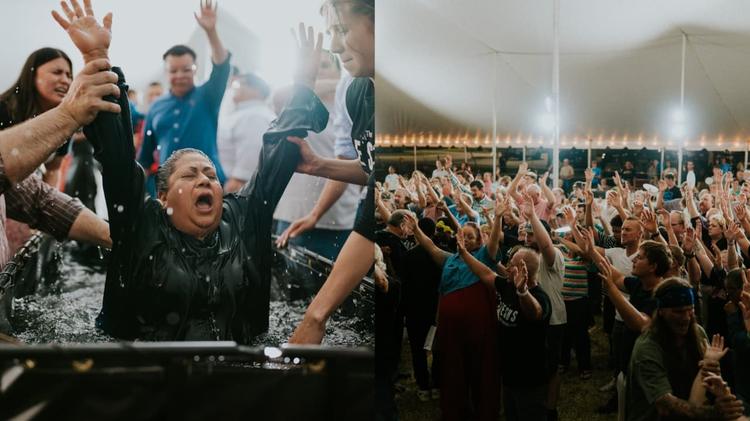 Pessoas fazem fila para serem batizadas em culto em tenda nos EUA: “Estão buscando Jesus”