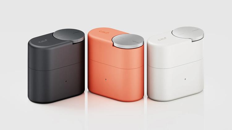 dark grey, coral, and light grey cmf clip pro earbud cases