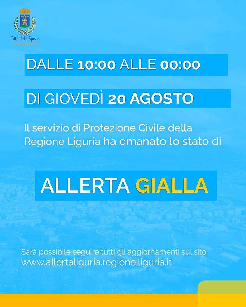 🟡 Il servizio di Protezione Civile della Regione Liguria ha emanato lo stato di Allerta GIALLA dalle ore 10:00 alle ore...