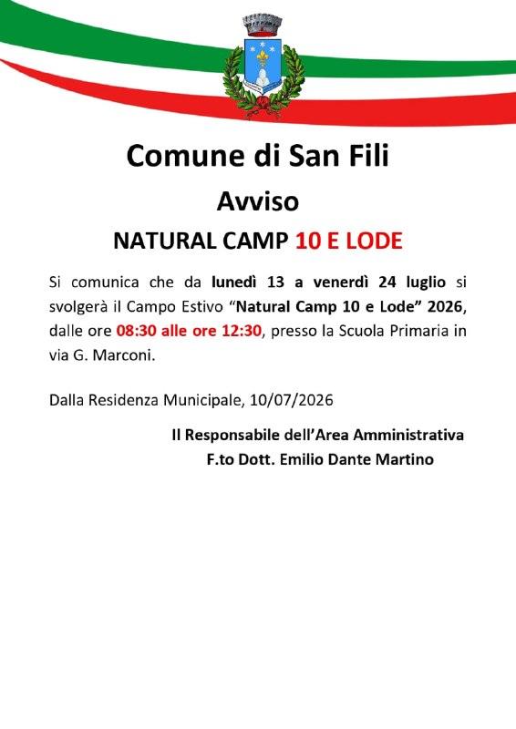 𝐀𝐯𝐯𝐢𝐬𝐨 - 𝐀𝐥 𝐯𝐢𝐚 𝐍𝐚𝐭𝐮𝐫𝐚𝐥 𝐂𝐚𝐦𝐩 "𝟏𝟎 𝐞 𝐋𝐨𝐝𝐞" 📍 Dalle ore 8:30 alle ore 12:30, da lunedì 13 a v...