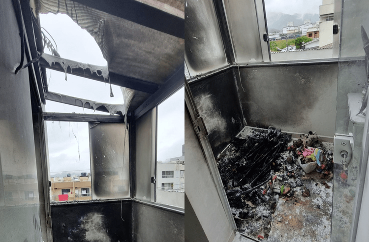Carrinho de bebê é consumido por incêndio em apartamento de Camboriú