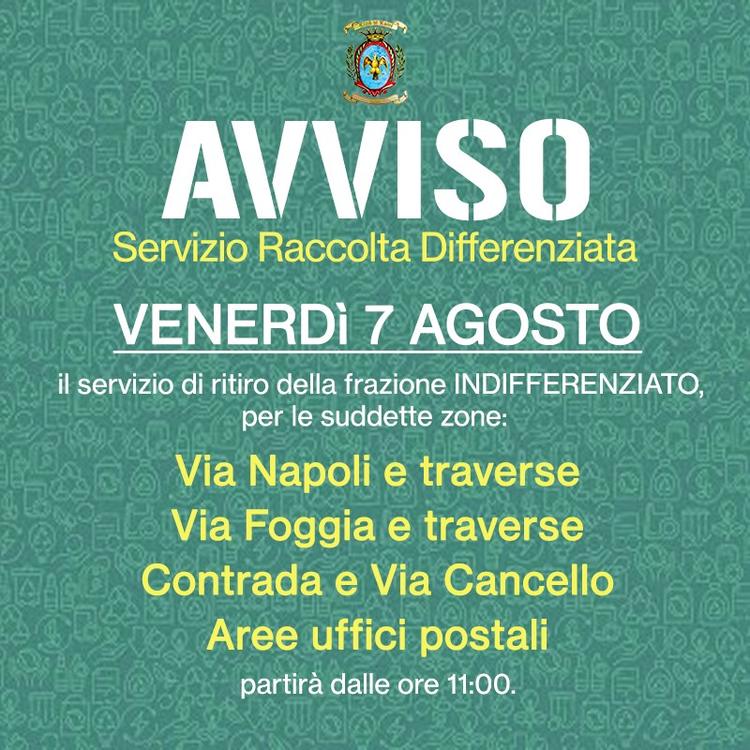 🟢Avviso Raccolta Differenziata ♻️ 🔷 Venerdì 7 agosto
