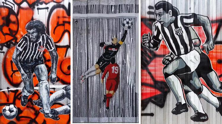 FOTOS: artista de Sorocaba usa telhas de zinco e chapas metálicas para pintar cenas do futebol
