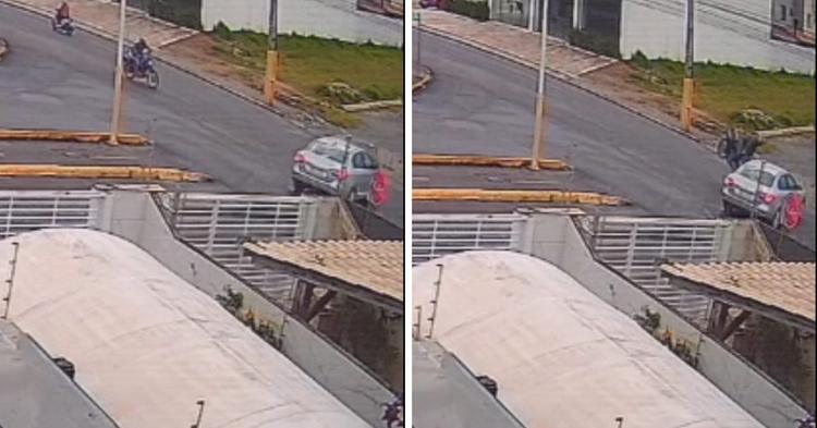 Vídeo: carro e moto colidem em cruzamento de Camboriú; morador alerta para risco de novos acidentes