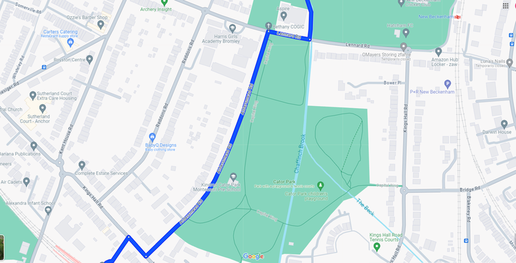 Part 3 of Crystal Park Cycle Route through Cator Park up Aldersmead Road