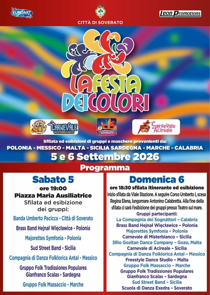 𝐒𝐚𝐛𝐚𝐭𝐨 𝟓 𝐞 𝐝𝐨𝐦𝐞𝐧𝐢𝐜𝐚 𝟔 𝐬𝐞𝐭𝐭𝐞𝐦𝐛𝐫𝐞 𝟐𝟎𝟐𝟔 Una grande parata dei colori con la partecipazione di...