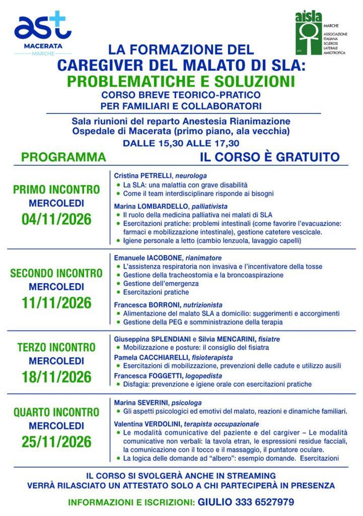 SLA, a Macerata un corso gratuito per formare familiari e caregiver