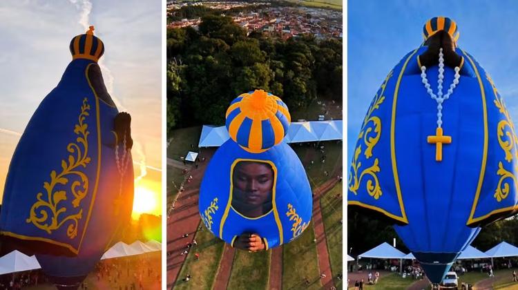 VÍDEO: balão gigante de Nossa Senhora Aparecida chama atenção em festival no interior de SP