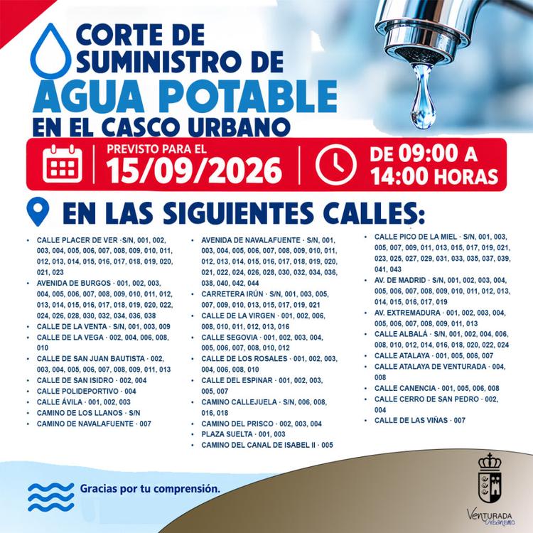 AVISO IMPORTANTE | CORTE DE AGUA POTABLE