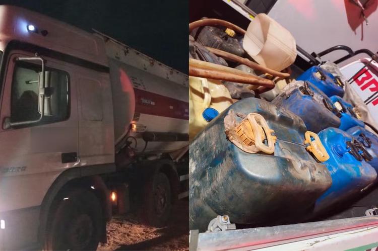 Suspeitos são conduzidos após serem flagrados retirando combustível de caminhões-tanque em Teresina