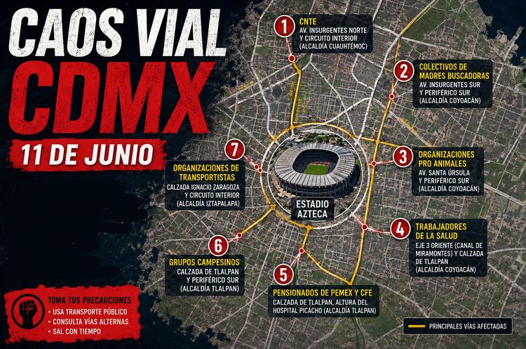 Guía de supervivencia vial hoy 11 de junio: Marchas y restricciones por el Mundial 2026