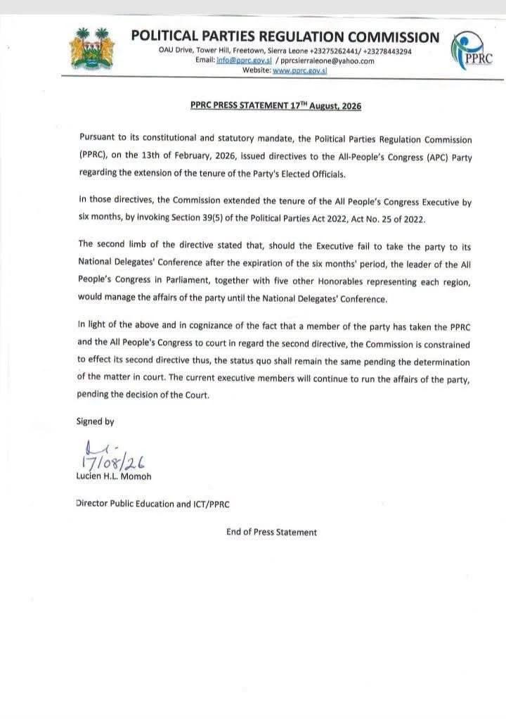 PPRC Rules the Current APC Executive to Stay in Leadership as Extended Term Expires, Pending Court Outcome
