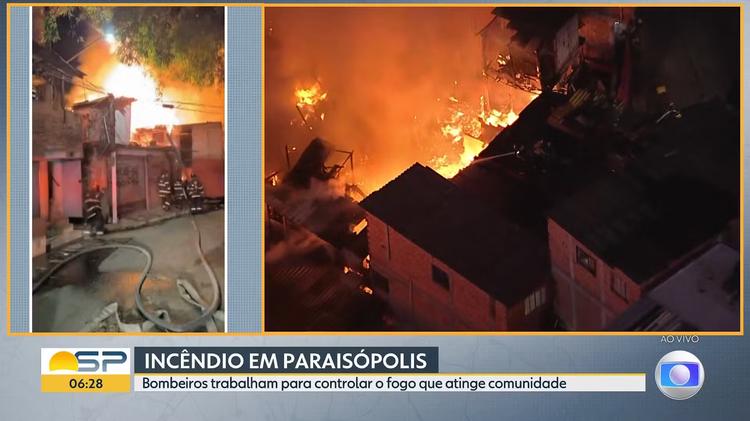 Incêndio de grandes proporções atinge região de Paraisópolis, na Zona Sul de SP