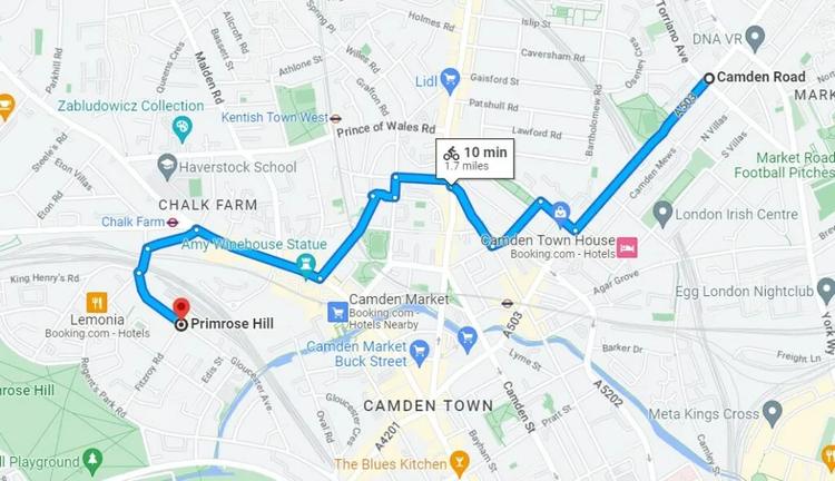 Part 5 of the Central London Route 30.5KM Cycle from Camden Road to Primrose Hill