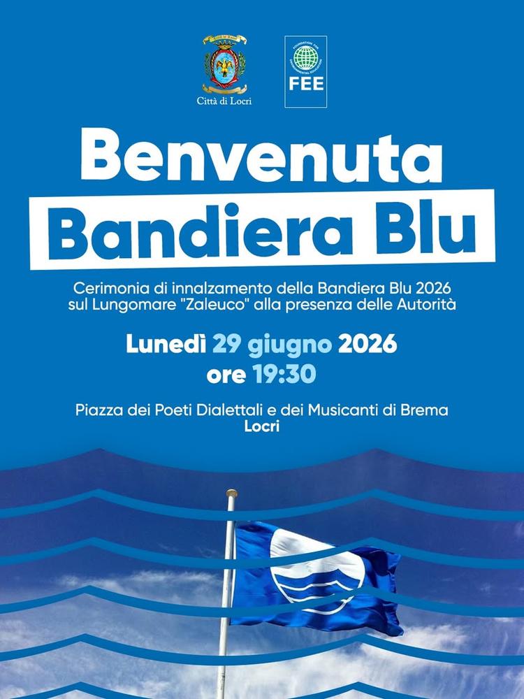 🟦 Benvenuta 𝐁𝐚𝐧𝐝𝐢𝐞𝐫𝐚 𝐁𝐥𝐮 Cerimonia di innalzamento della Bandiera Blu sul lungomare "Zaleuco" 📍 Lunedì 29 g...