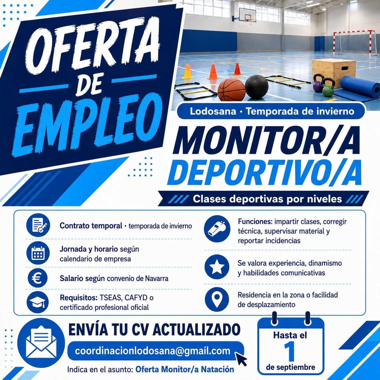 OFERTA EMPLEO- MONITOR/A DEPORTIVO/A TEMPORADA INVIERNO PARA LODOSANA