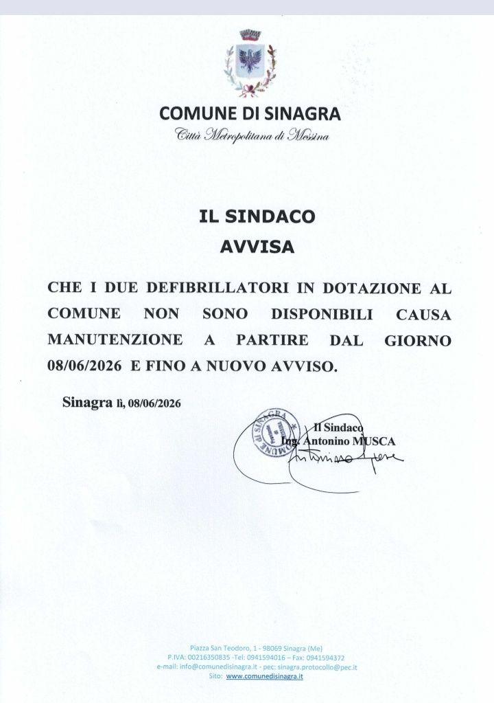🚑 AVVISO RIGUARDANTE I DEFIBRILLATORI 🚑 ▶️ Si comunica alla cittadinanza che i due defibrillatori in dotazione al comu...