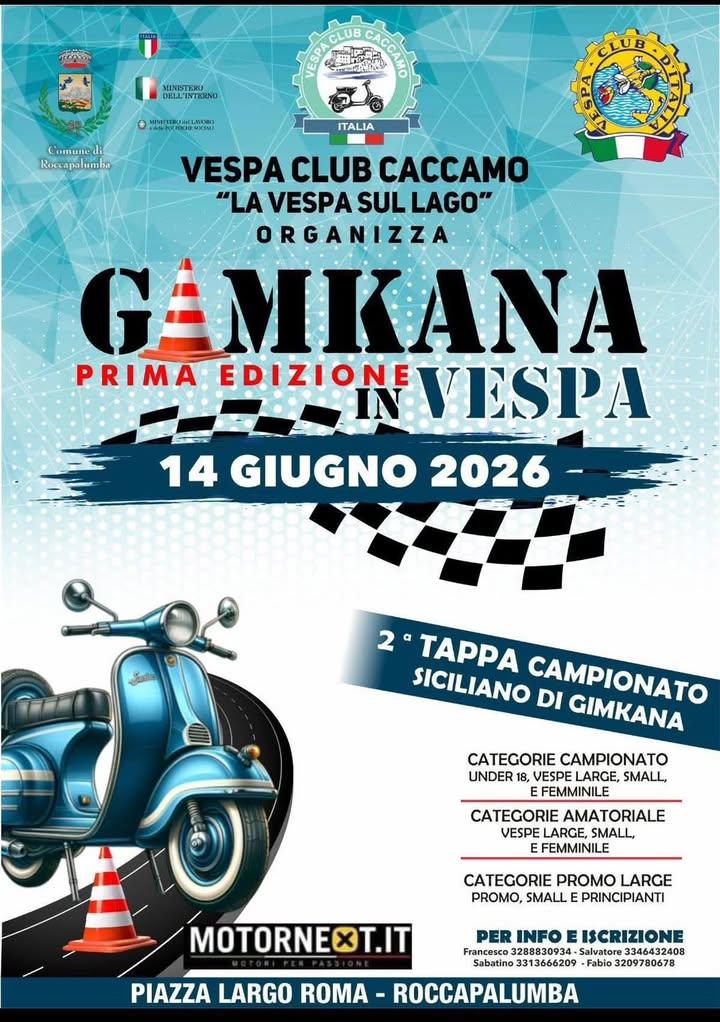 🛵🏁 GIMKANA IN VESPA – PRIMA EDIZIONE 🏁🛵 L’attesa è finita! Il Vespa Club Caccamo “La Vespa sul Lago” e  il Comune di...