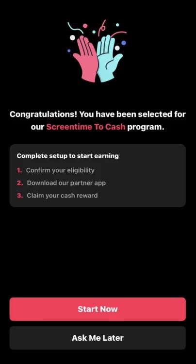 Screentime to Cash pop-up