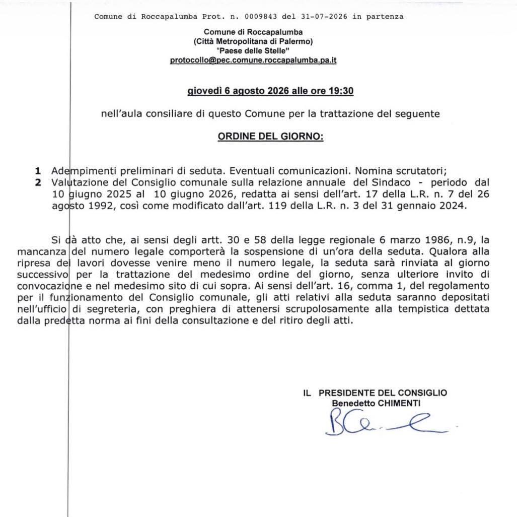 Convocazione consiglio comunale