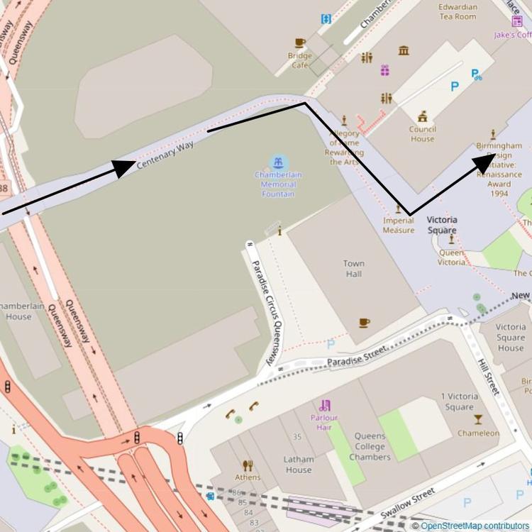 Part 12 of the 10km run loop in Birmingham down Centenary Way towards Victoria Square and the Council House