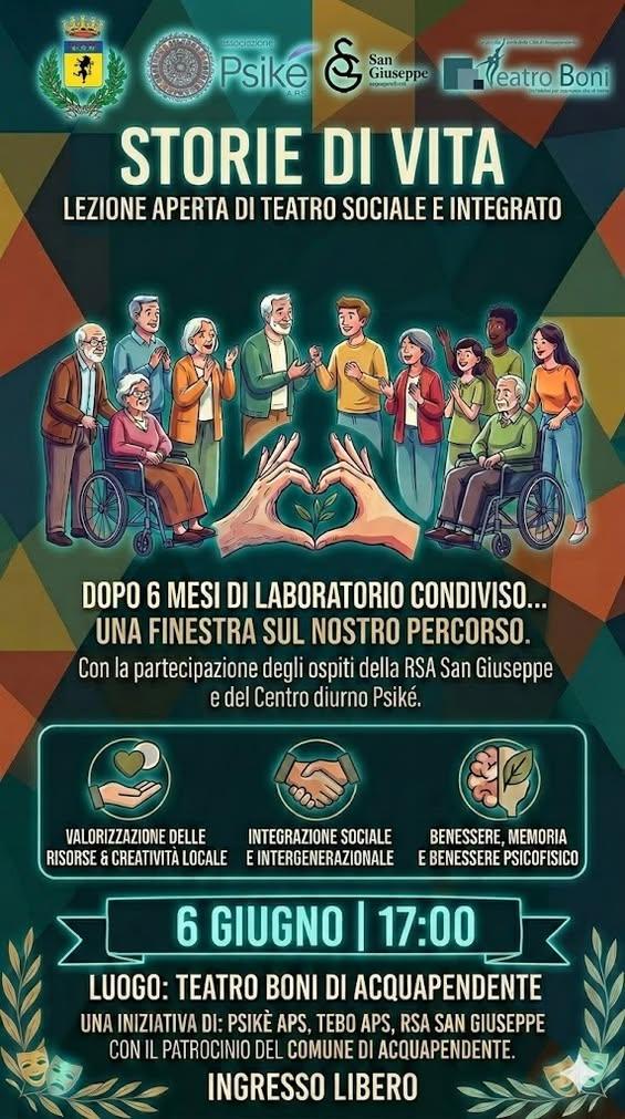 🎭 STORIE DI VITA – Lezione aperta di Teatro Sociale e Integrato ❤️ 📅 Il 6 giugno 2026  alle ore 17:00 presso il Teatro...